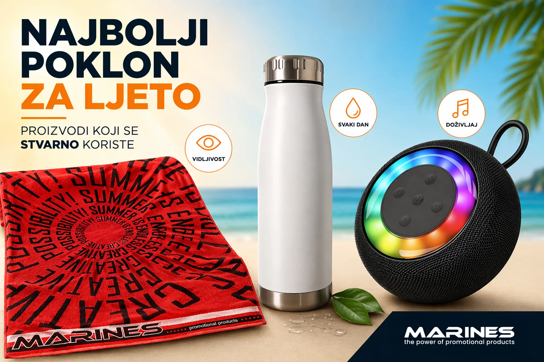 najbolji poklon za ljeto ručnik za plažu bočica za vodu bluetooth zvučnik